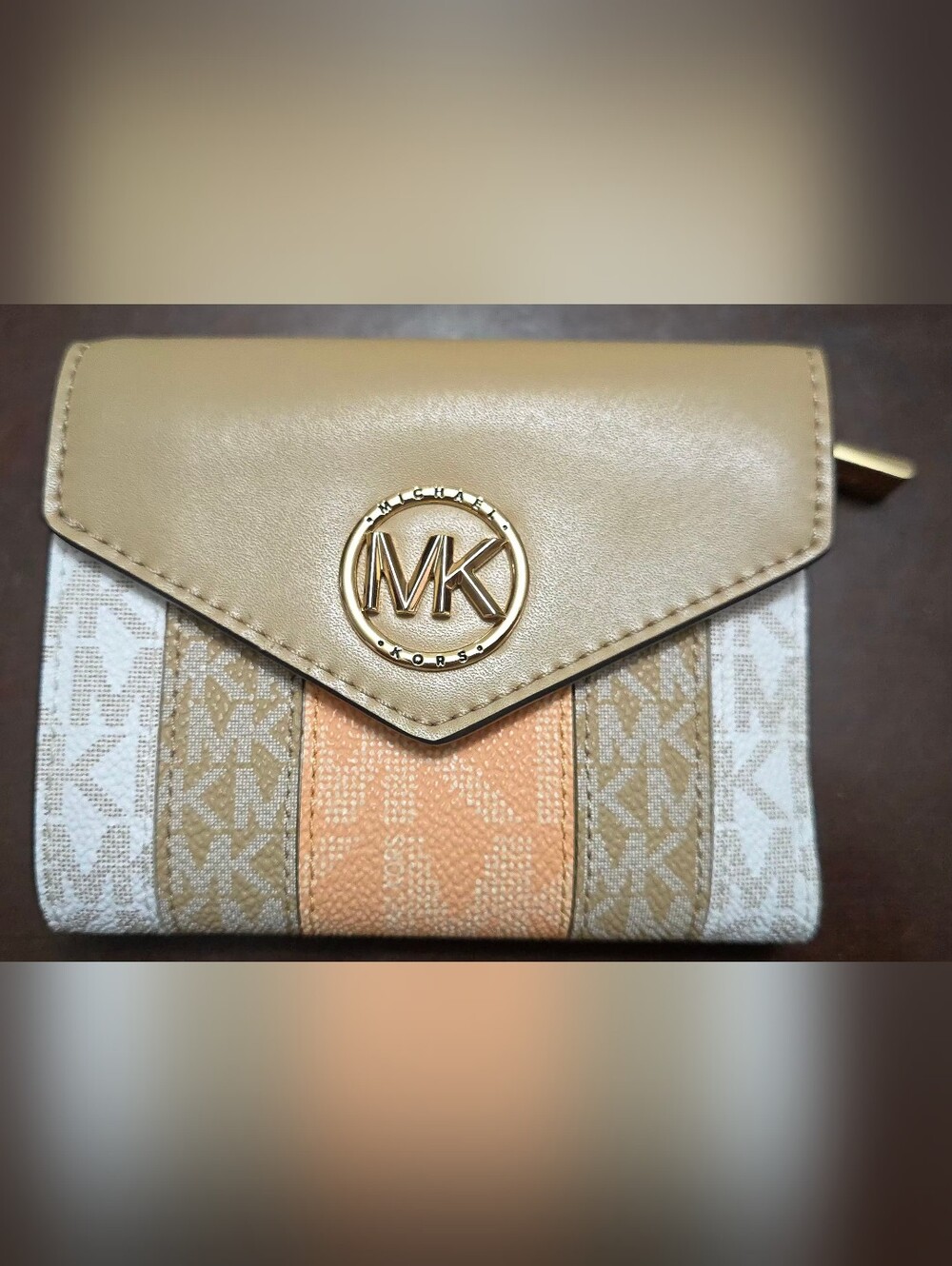 Michael Kors Greenwich Signature Logo and Leather Tri-Fold Envelope Wallet